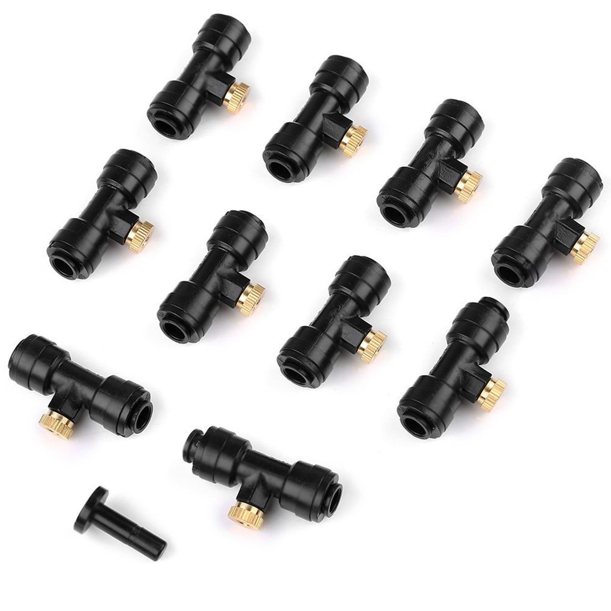 10PCS Misting Nozzles With Tees And Plug 1/4 Inch Misting