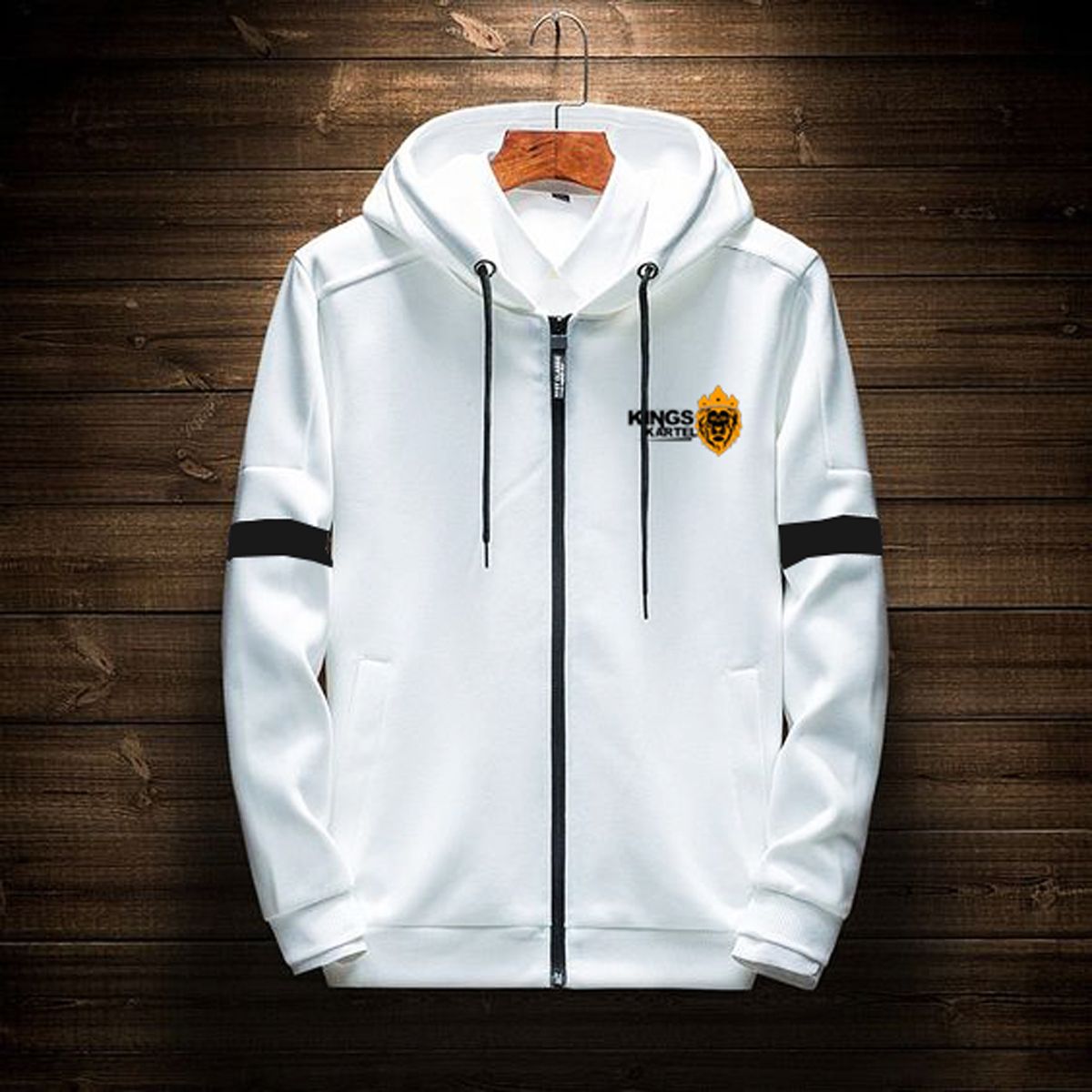 Kings Kartel Stylish White Zip-Up Hoodie