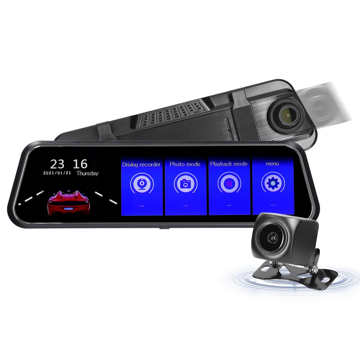 1080P Rear View Dash Cam 9.66 Inch Touchscreen Car DVR Video