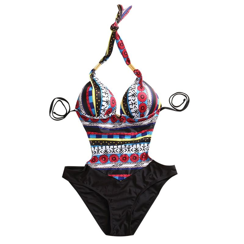 Sexy Women One Piece Swimsuit Swimwear Bathing Monokini Push Up Retro Ethnic Style Women Print Swimsuit One-Piece Bathing Suits As Photo Show