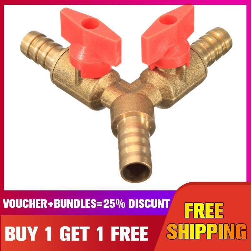 3/8" 10mm Brass Y 3-Way Shut Off Ball Valve Fitting Hose Barb F Uel Gas CLAMP Tee