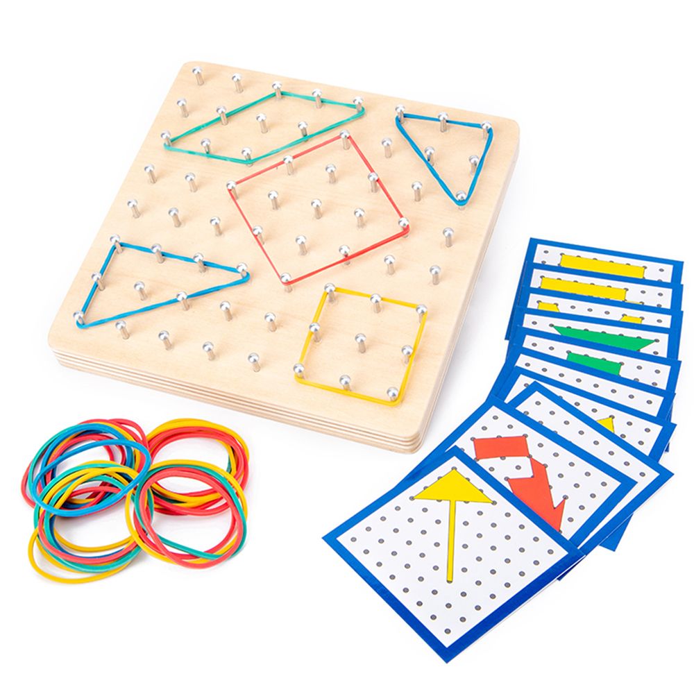 Wooden Geoboard With Rubber Bands And Cards 8 * 8 Pins