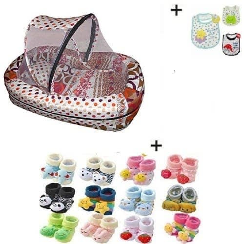 Baby Bed 12 Pair Of Colorful Baby Shoes  3 Free Bibs