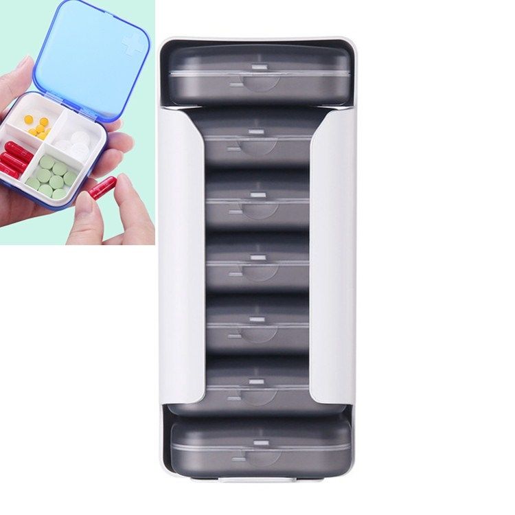Home Travel Plastic Pill Box Drawer Pill Box Portable Storage Box- 4 Grid(Gray)