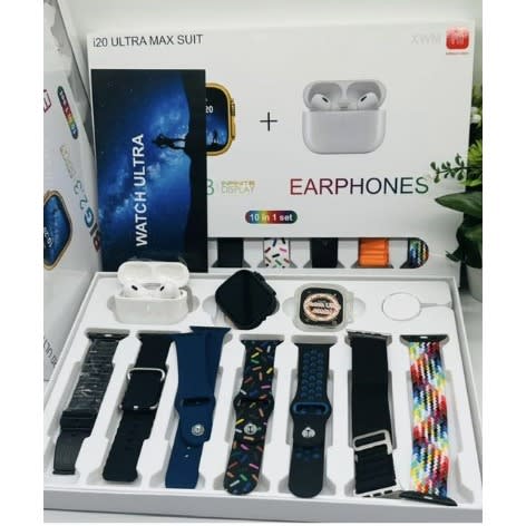 I20 Ultra Max Smart Watch 2.3 - 7 Straps With Earbuds & Watch Case