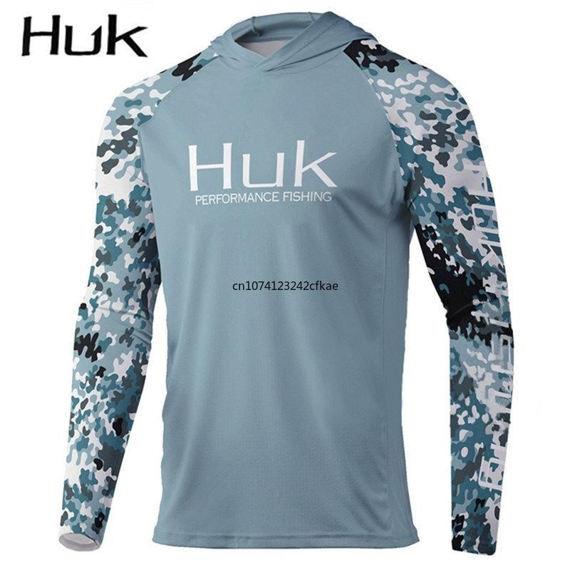 HUK  New Arrival Men's Hooded Fishing Shirt Long Sleeve Sun Protection Shirts Roupa De Pesca Breathable Fishing Clothing