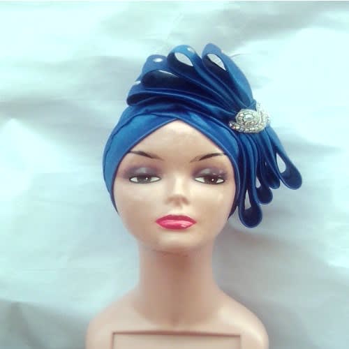 Turban With Side Bow -Blue