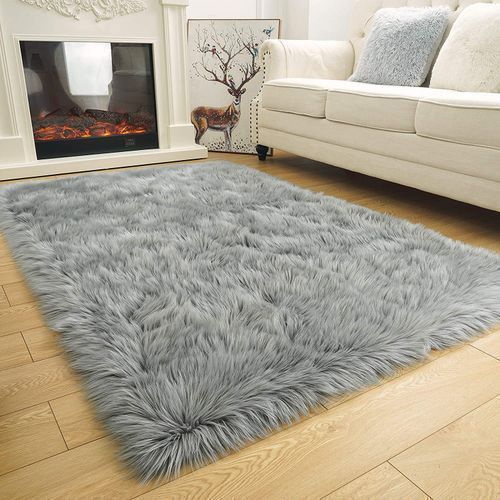 Grey Fur Faux Sheepskin Center Rug