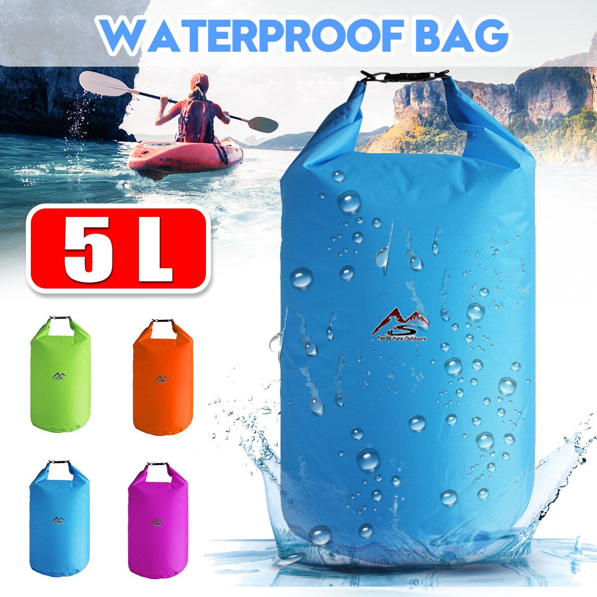 5L Top Waterproof Dry Bags Roll Backpack Storage Sack Rucksack Outdoor Swimming Blue