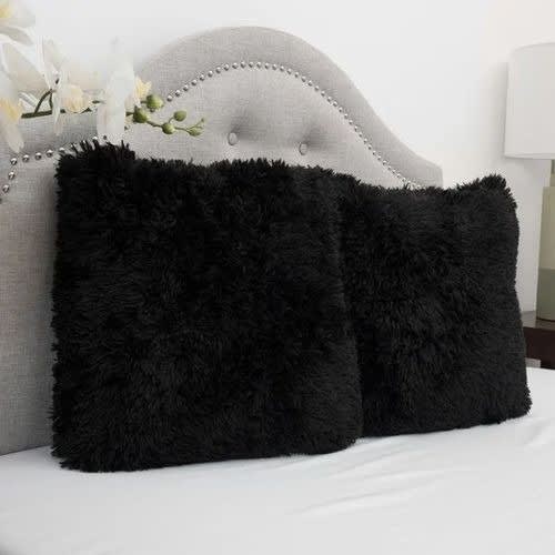 Fluffy Throw Pillow - Black - 2 Pieces