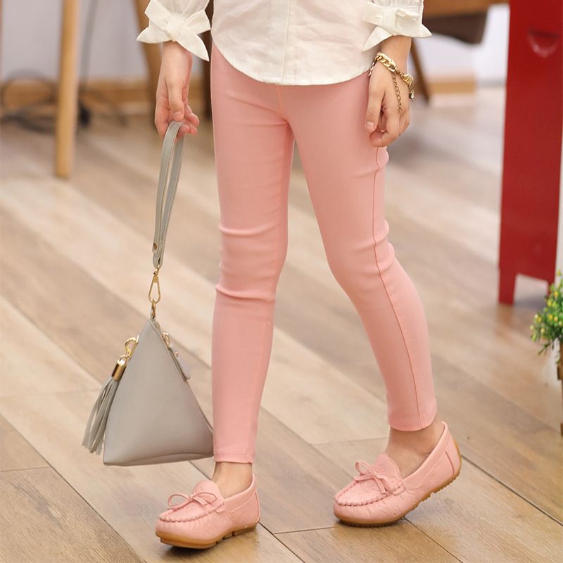 Girls Slim Fit Color Candy Chinos Jeggings-Pink