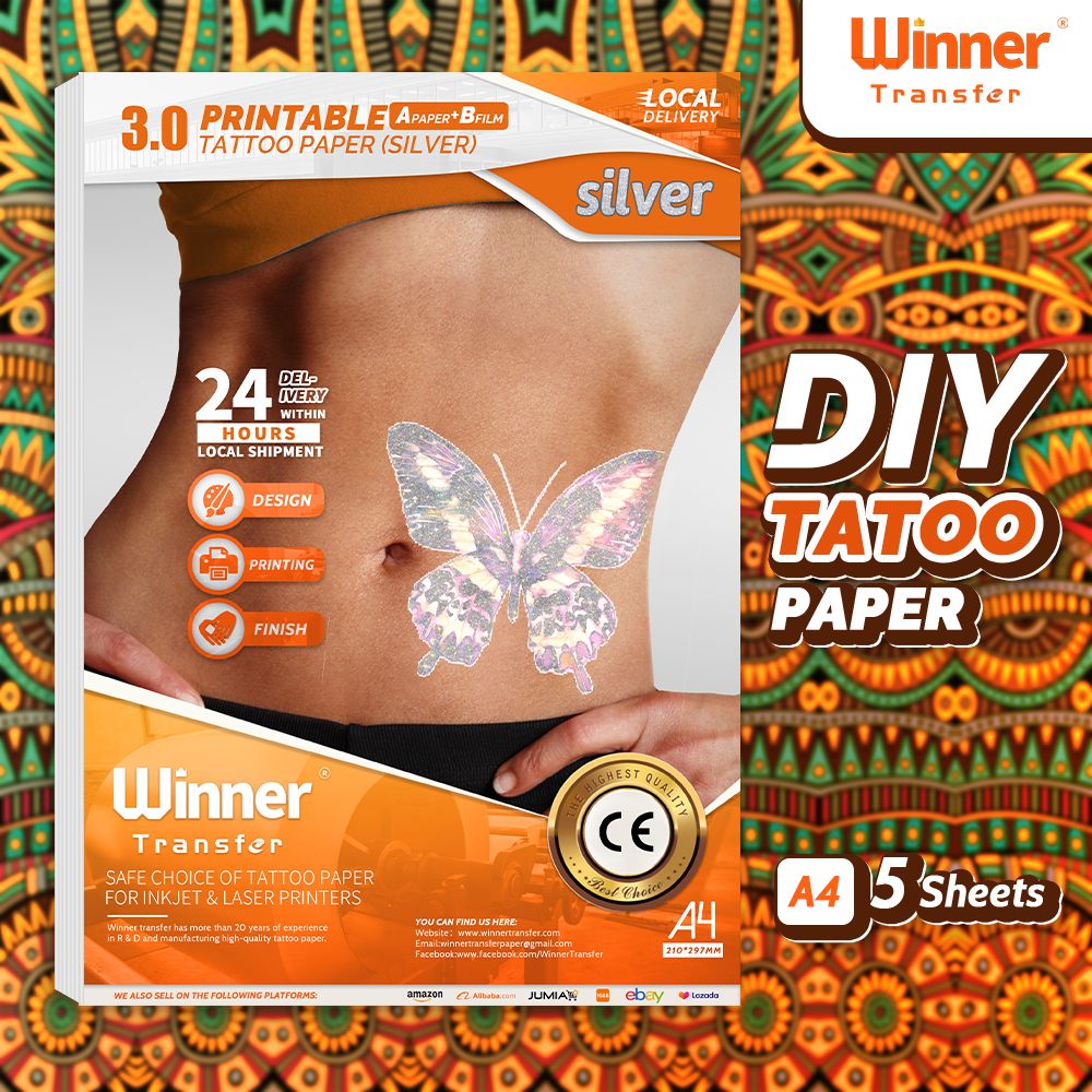 Temporary Tattoo Paper Printable Silver 5 Set Candle Sticker