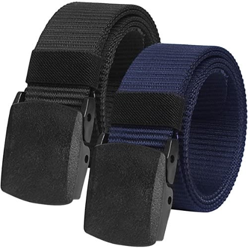 Set Of 2 Canvas Outdoor Belts With Automatic Buckle  - Black And Blue