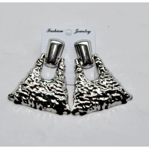 Patterned Triangle Earrings - Er-9451 - Silver