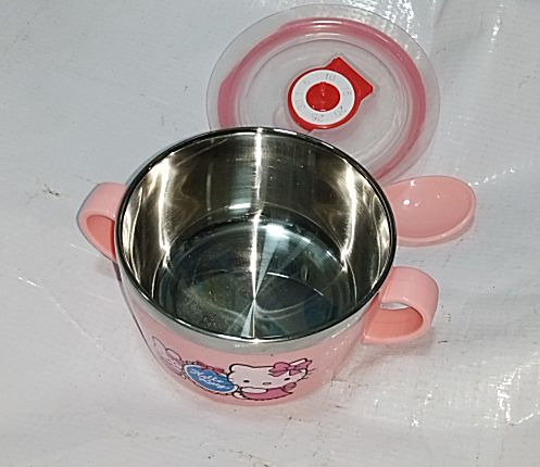 Baby Cartoon Character Stainless Food Plate With Spoon