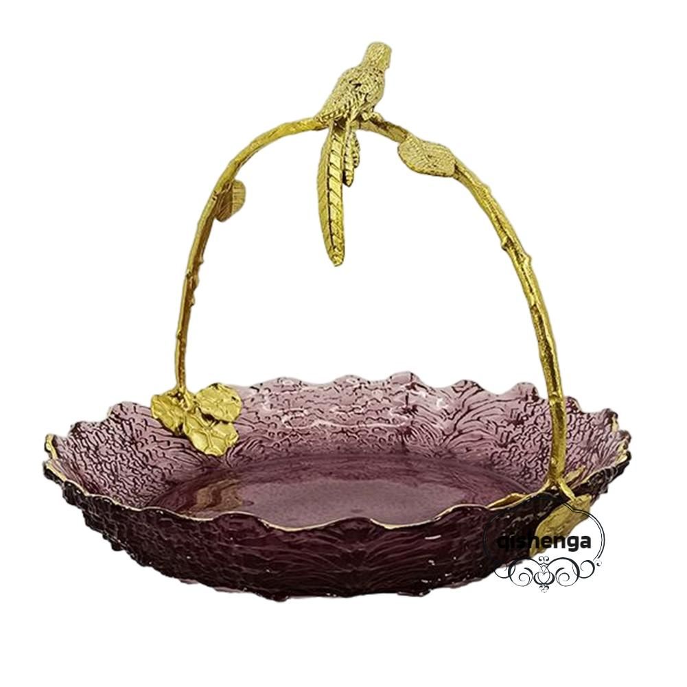 Retro Glass Fruit Basket With Handle Multipurpose Snack Tray