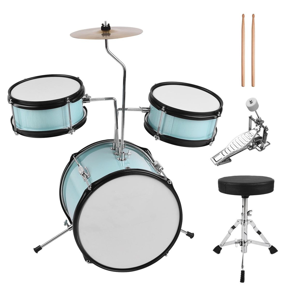 12 inch 3-Piece Kids Drum Set with Adjustable Throne Cymbal Pedal Drumsticks Musical Instrument for