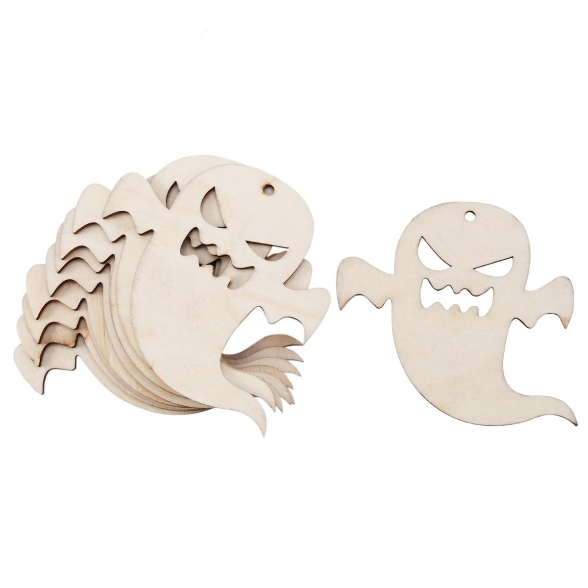 10pcs Wooden Embellishments Halloween Snicker Ghost Pattern