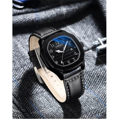 Men Leather Wrist Watches - Black