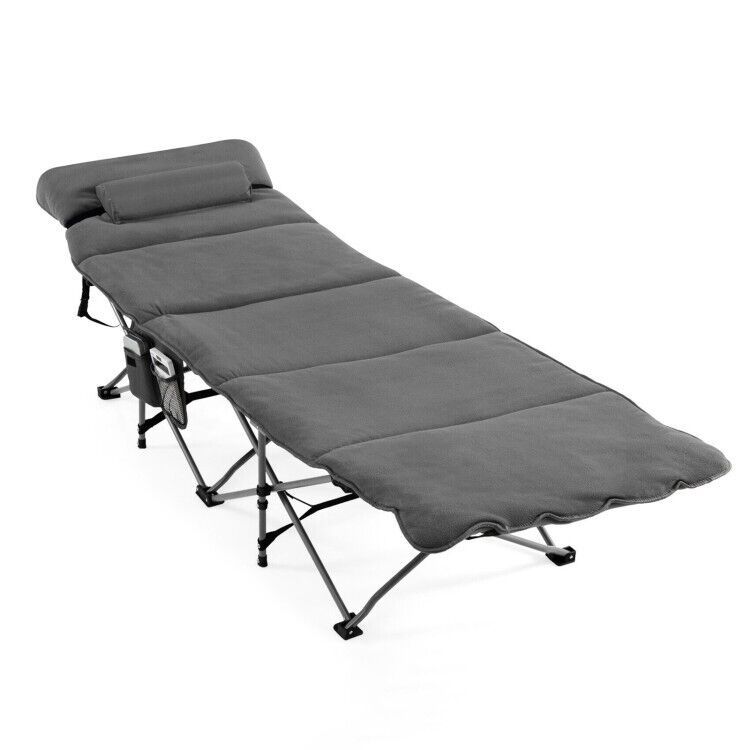 Folding Retractable Travel Camping Cot With Carry Bag-Gray