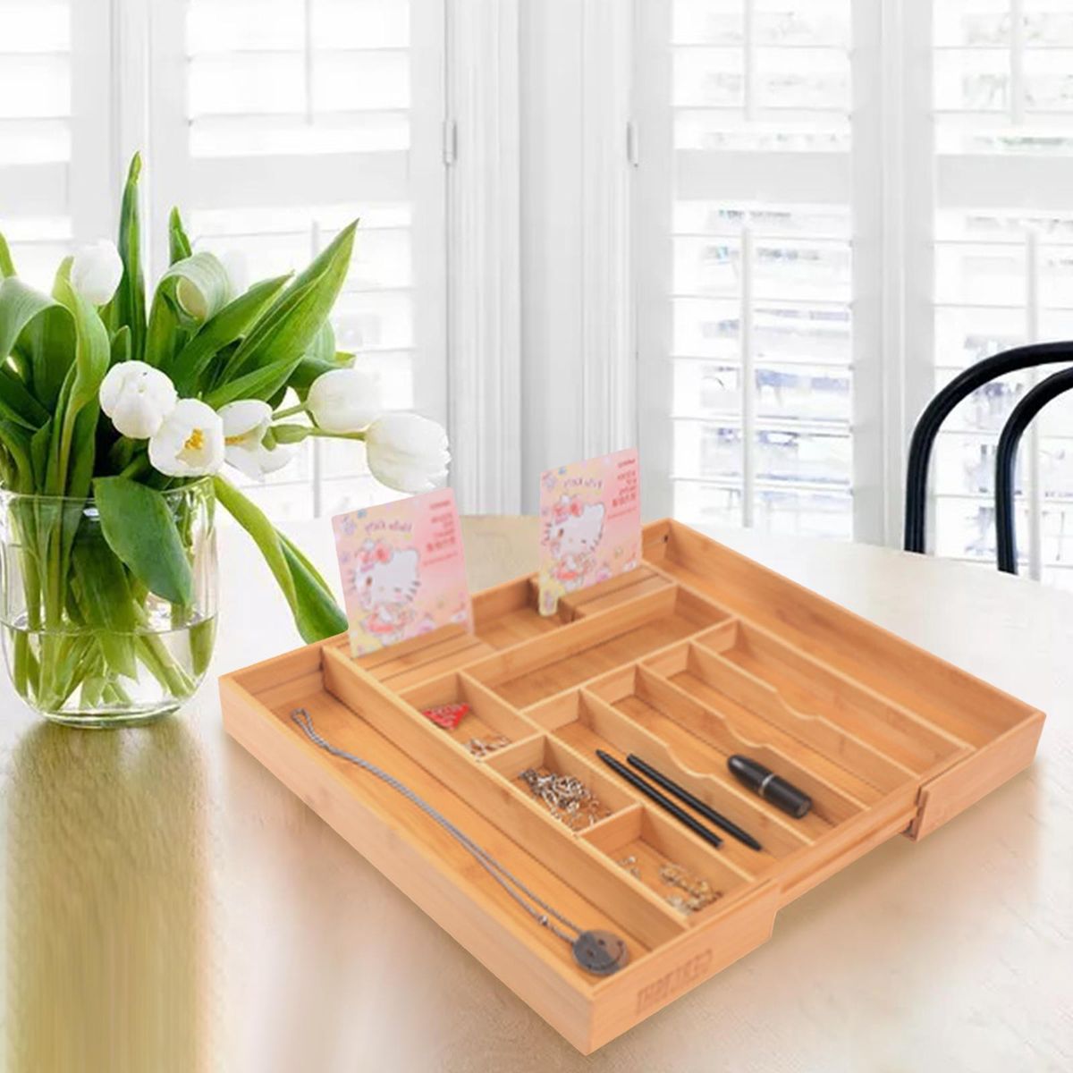 Bamboo Drawer Organizer Expandable Adjustable For 9 Slot