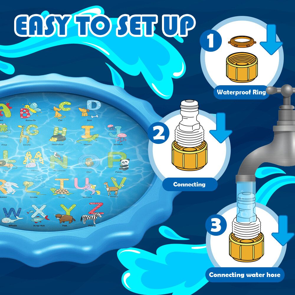 Wevon Splash Playing Pad 67" Sprinkle Play Mat Sprinkler Pad For Kids Sprinkler Pool For Children Outdoor Water Toys Learning Educational Wading Pool For Toddlers Boys Girls Lace