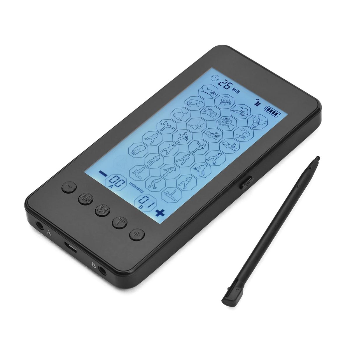 Rechargeable TENS Unit Dual-Channel EMS Muscle Stimulator 28-Mode Pulse Massager with 20 Strength Levels/Touch Screen Black