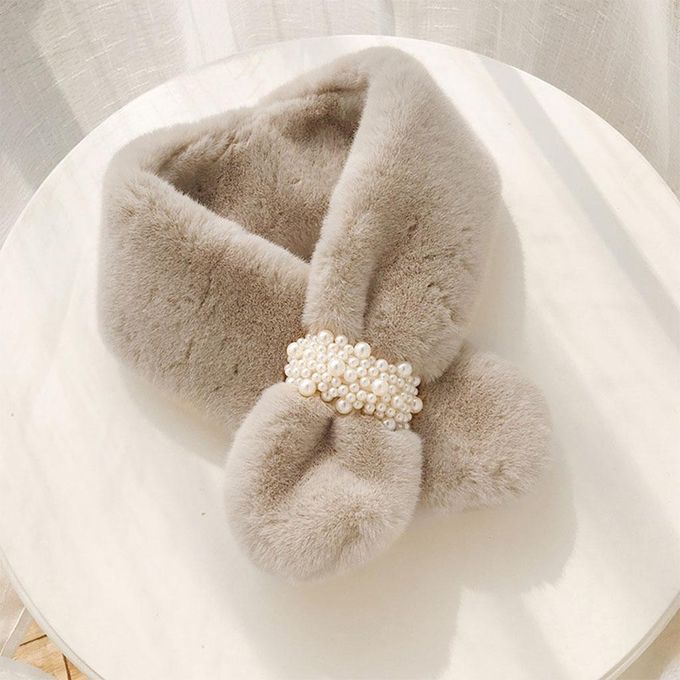 Scarves Furry Solid Warm Fleece Faux  Soft Cozy For Coat Khaki