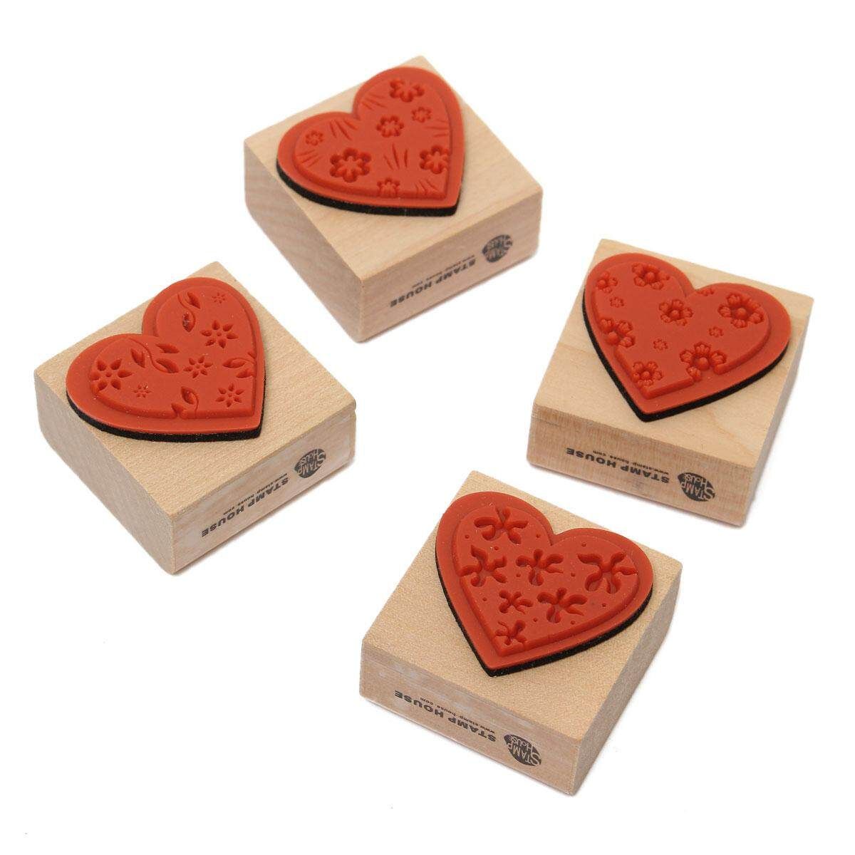4pcs DIY Love Heart Flowers Set Diary Scrapbook Decoration Wooden Rubber Stamp
