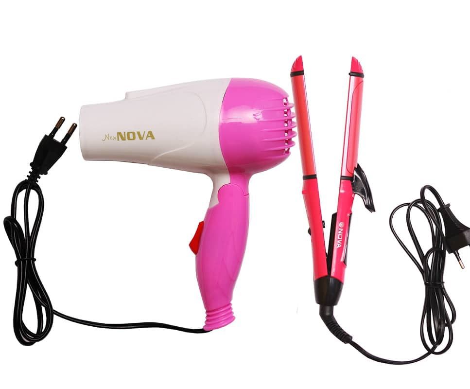 2 In 1 Hair Straightener And Curler With Hand Dryer - Pink