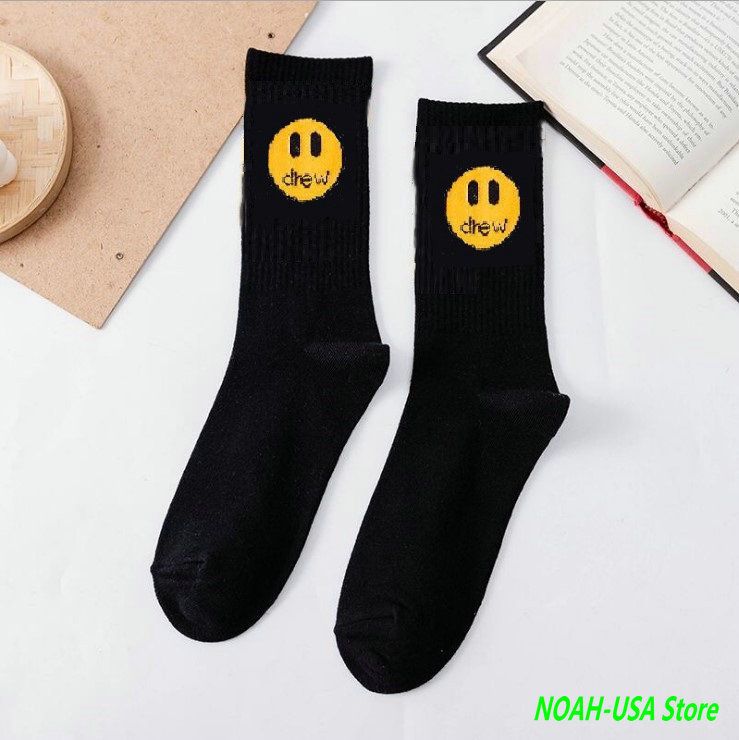 DREW 100% Cotton Socks Trendy Smiley Sock Justin Bieber Men's Socks Women's Socks Uni Cotton Stripe With DREW Wrapping Paper DW