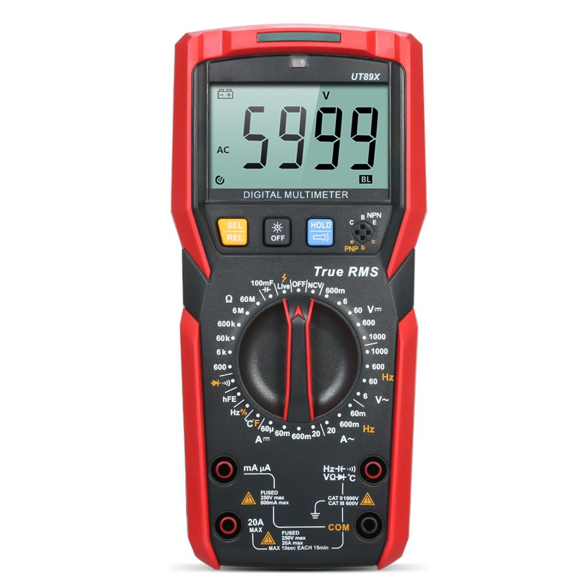 UNI-T UT89X Digital Multimeter High Accuracy Handheld Mini Universal Meter 6000 Counts LCD Display True RMS Measure AC/DC Voltage Current Resistance Capacitance Frequency Temperature Diode Tester with Flashlight