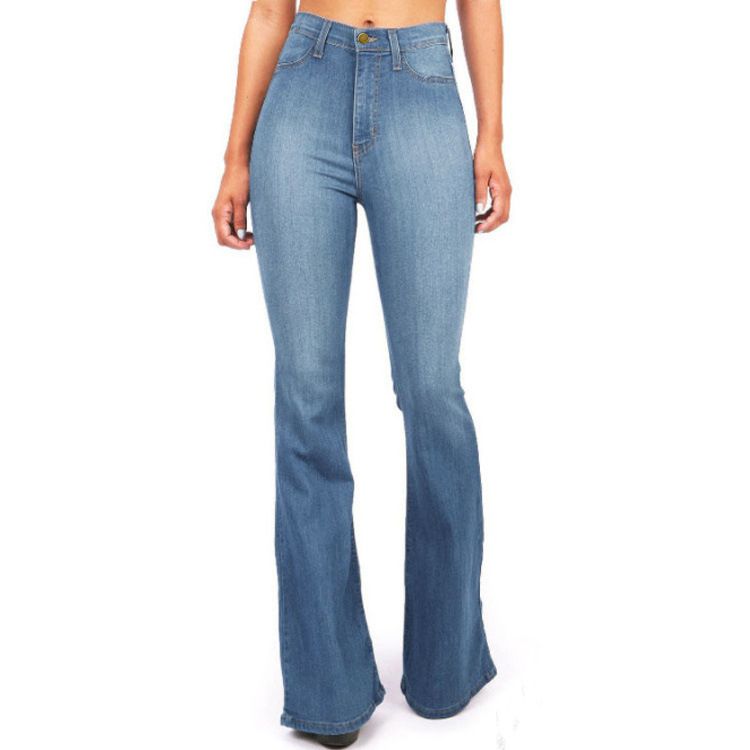 Women Cotton Casual Wide Leg Denim Trousers Slim Lady High-waisted Jeans