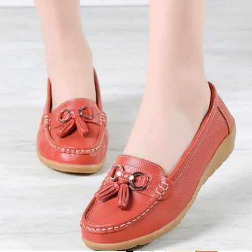 Ladies Leather Loafers - Orange