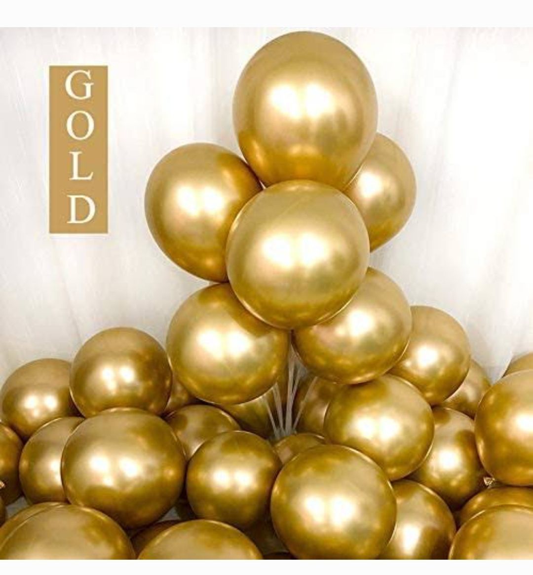 Metallic Chrome Shinning Latex Balloon- 50 In 1 Pack- Gold