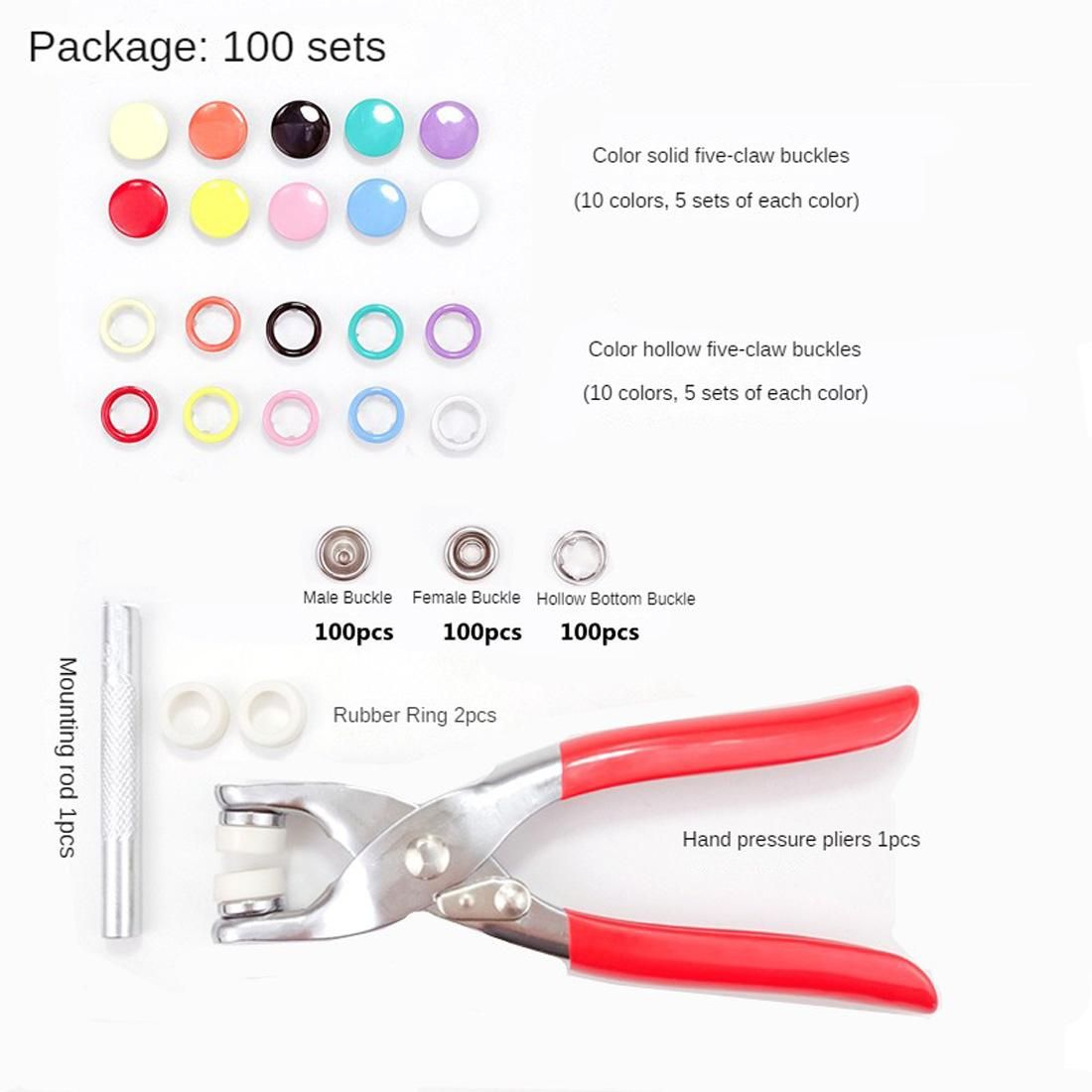 100 Sets Metal Snaps Buttons(9.5mm) with Fastener Pliers Kit