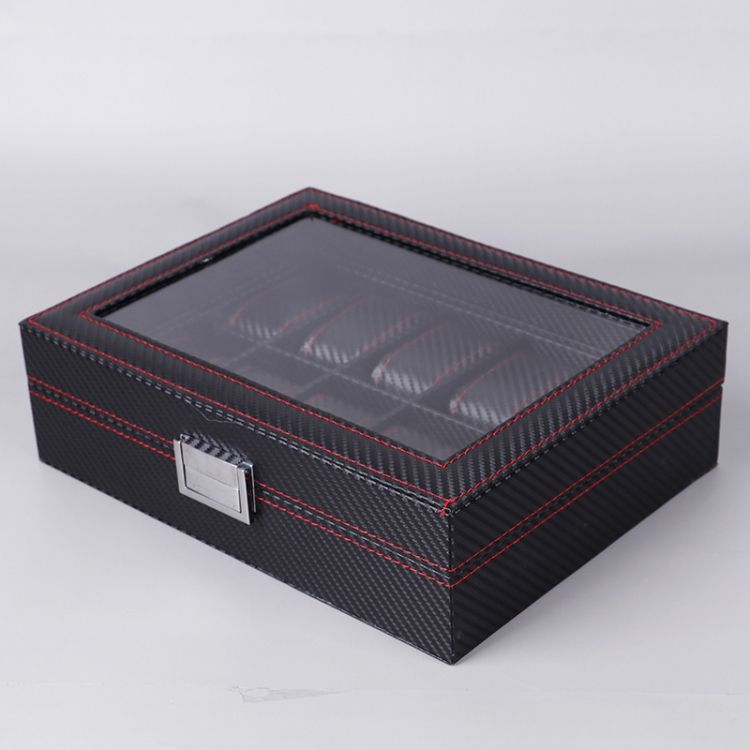 Carbon Fiber PU Leather Watch Box,Style: 6 Watch S