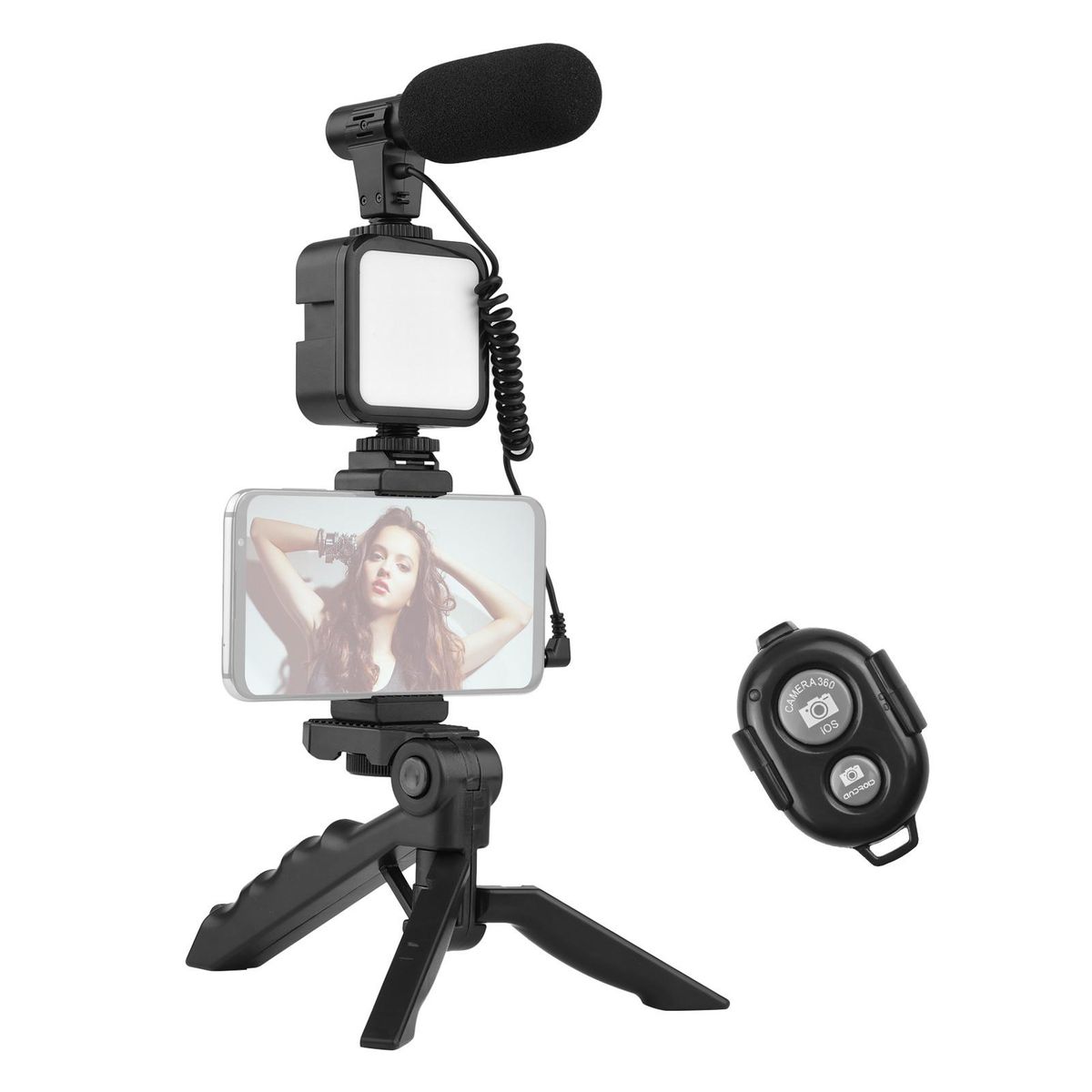 Andoer Phone Vlog Video Kit with Table Tripod Phone Holder with Cold Shoe Microphone LED Video Light Remote Shutter