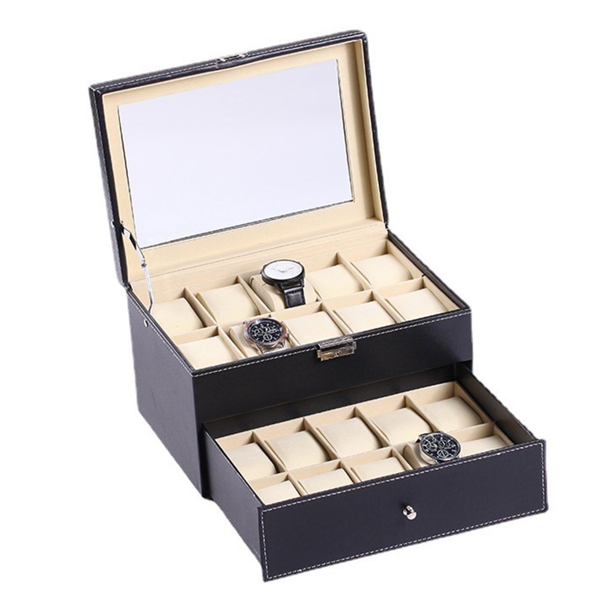 Double-layer Watch Storage Box Flannel Lining Fixed Buffer