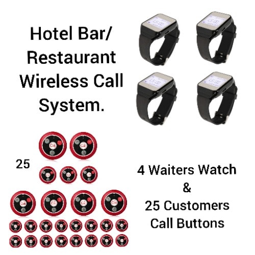 Hotel Restaurant/bar Waiters/customers Service Wireless Call System 25 Buttons/4watch Pack