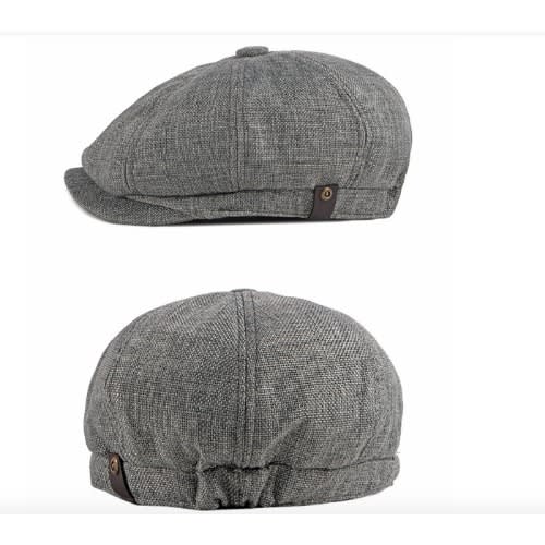 British Men's Linen Octagonal Hat Beret Cap - Gray