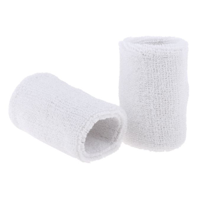 2Pcs Unisex Cotton Sweat Band Sweatband Wristband Basketball White