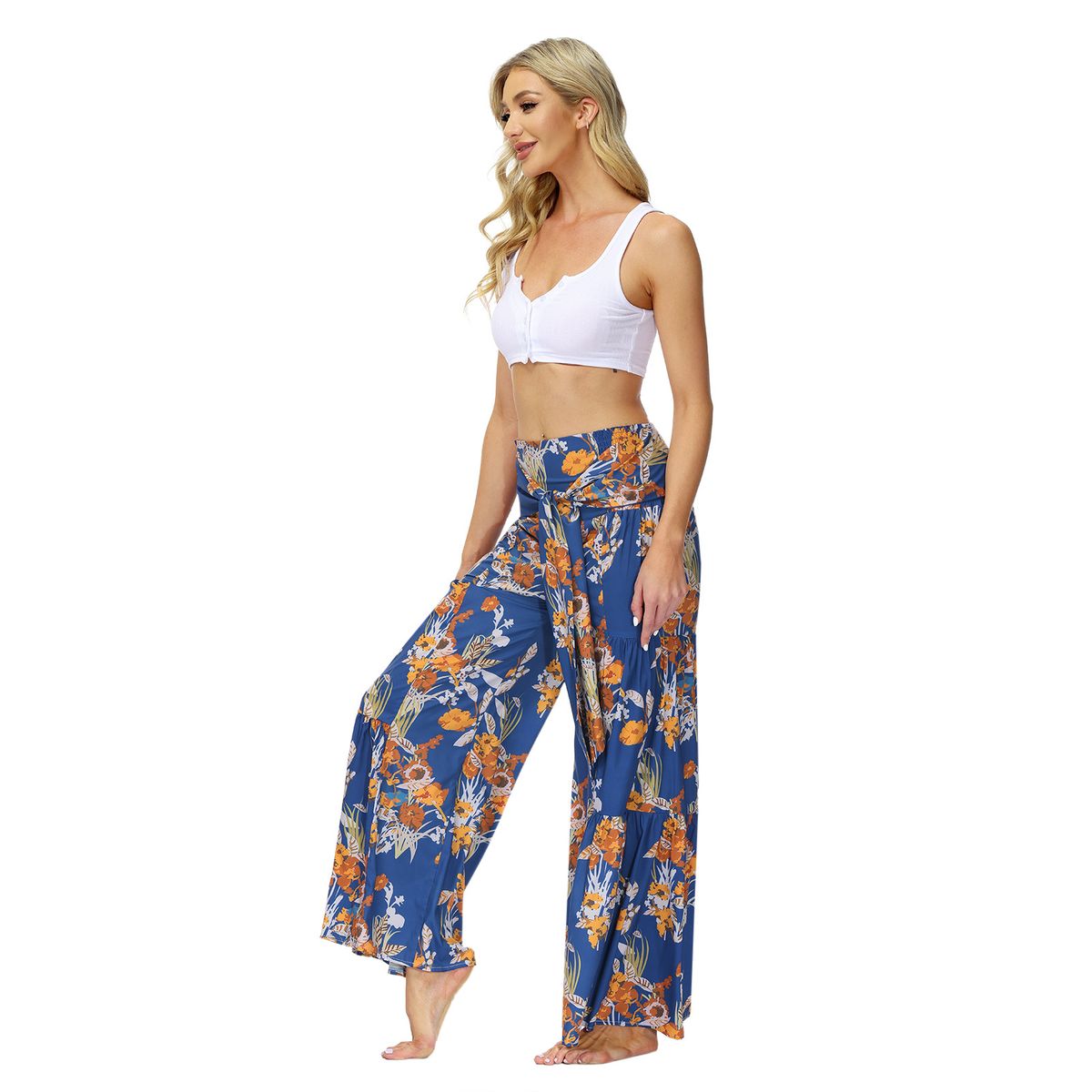 Ladies Elegant And Loose Trousers Beach Pants - Blue
