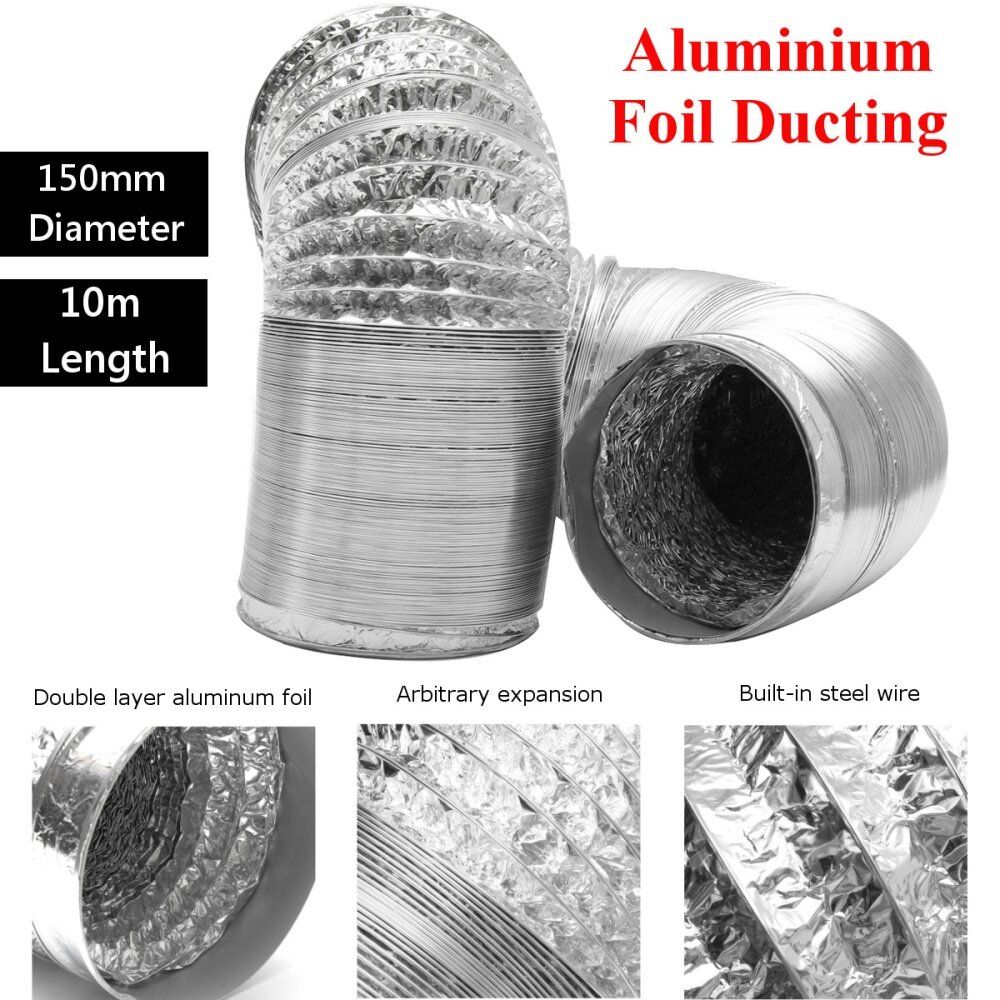 5M/10M Flexible Duct Aluminium Ventilation Ducting Fan Pipe Foil Cool Air Vent 10M