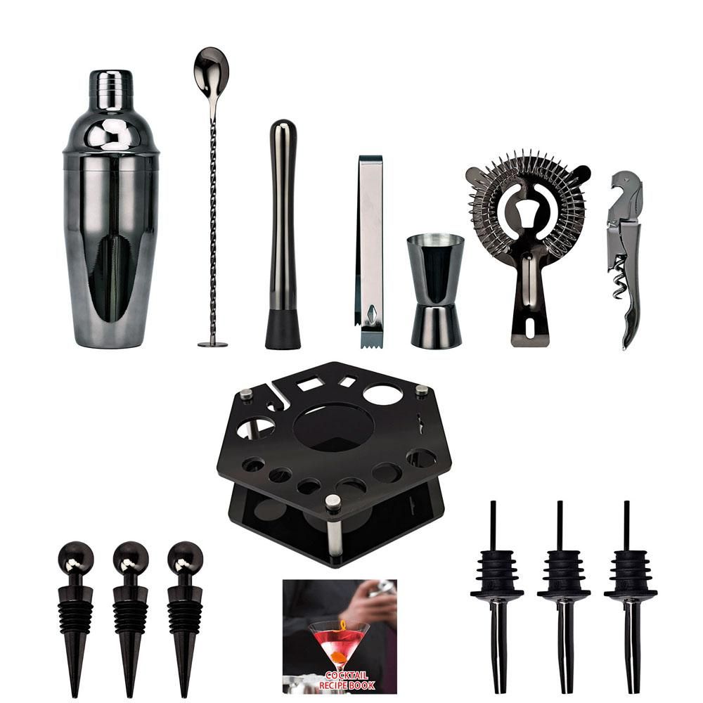 14pcs Bar Cocktail Set Shaker Drink Making Kit Stainless Steel Mixer Making Gift with Storage Rack