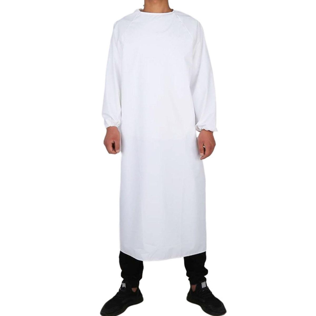 Waterproof Canvas Apron with Pockets Long Sleeves Ideal for Chefs White