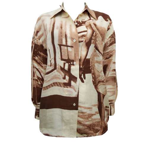 Women Pure Silk City Shopper Printed Shirt - Brown