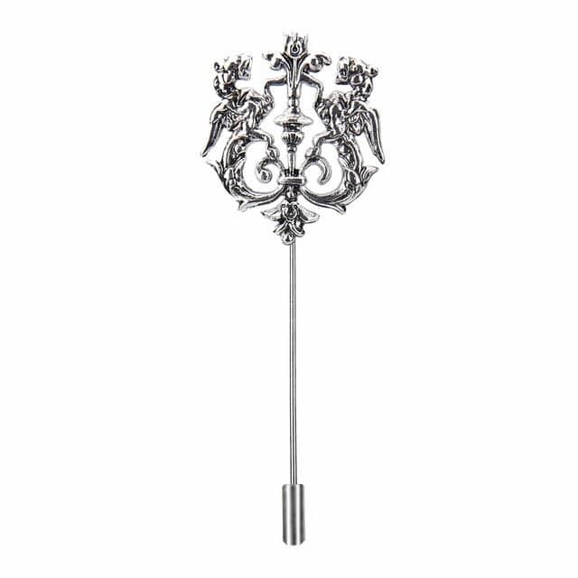 Lapel Pin Hollow Double Lion Suit Stick Brooch - Silver