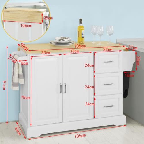 Sobuy Extendable Kitchen Storage Trolley Kitchen Cabinet White