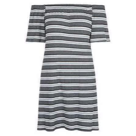 Striped Bardot Jersey Dress - Black